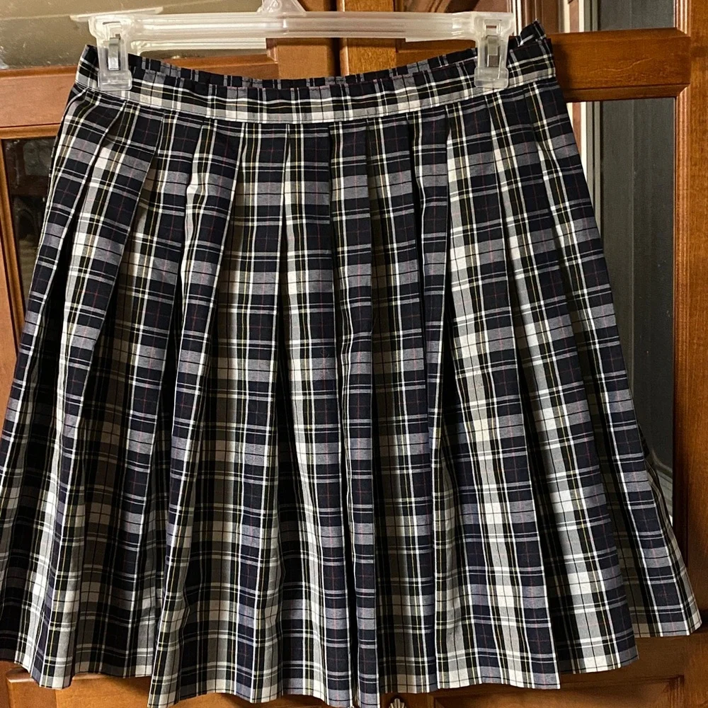 Vintage Elegant Black and White Plaid A-Line Skirt Academia Uniform Cosplay Fall
